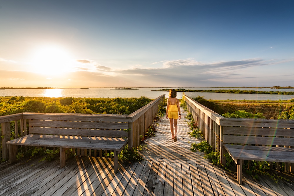 Girl on boardwalk in outer banks, nc