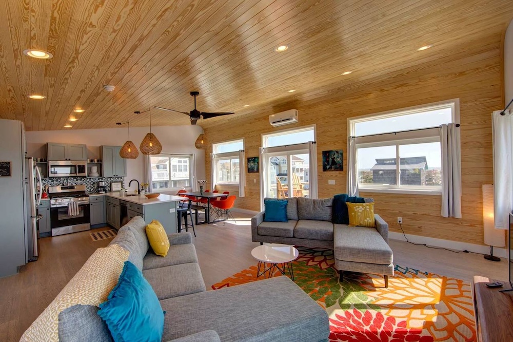 modern living room of a holiday rental on Hatteras Island from brindley beach