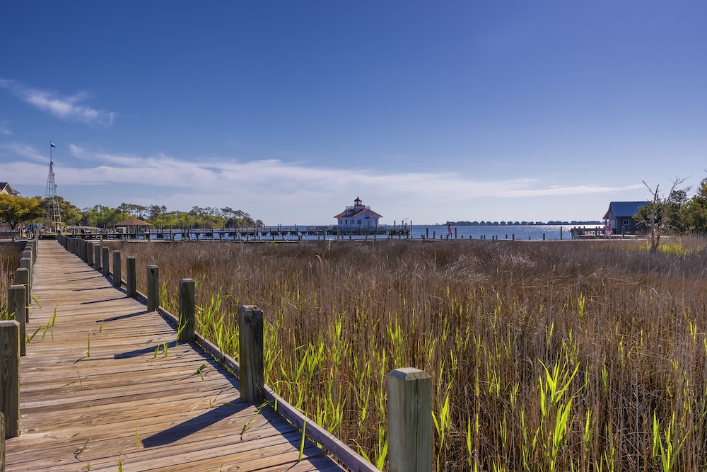 boardwalk over the marshes in the Outer Banks near Manteo 